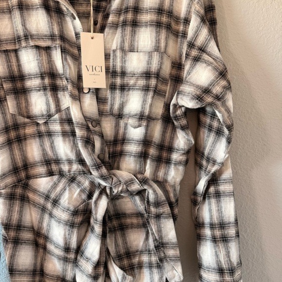 NWT Vici x Fate White Black Fall Plaid Cotton Shirt Dress Women's Size X-Large - Picture 10 of 13